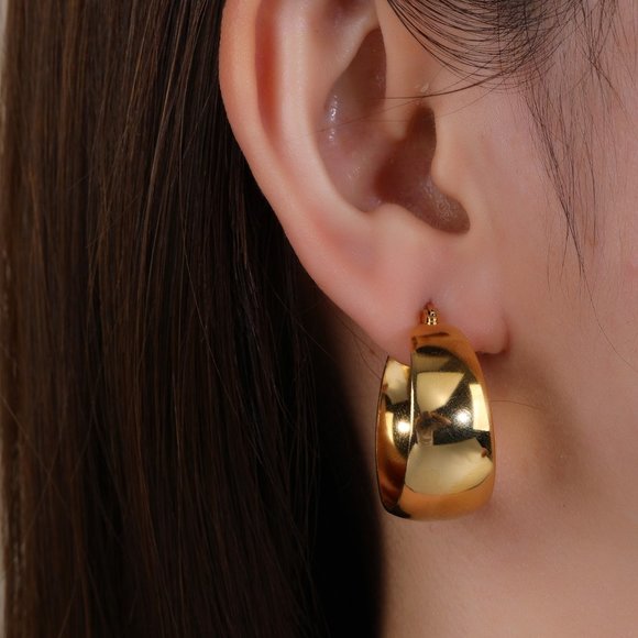 LC FASHION Jewelry - Gold Hoop Earrings, Vintage Stainless Steel Mirror Finish Hoop Earrings